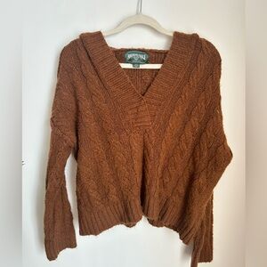 American Eagle Outfitters Brown Cable Knit V-Neck Sweater